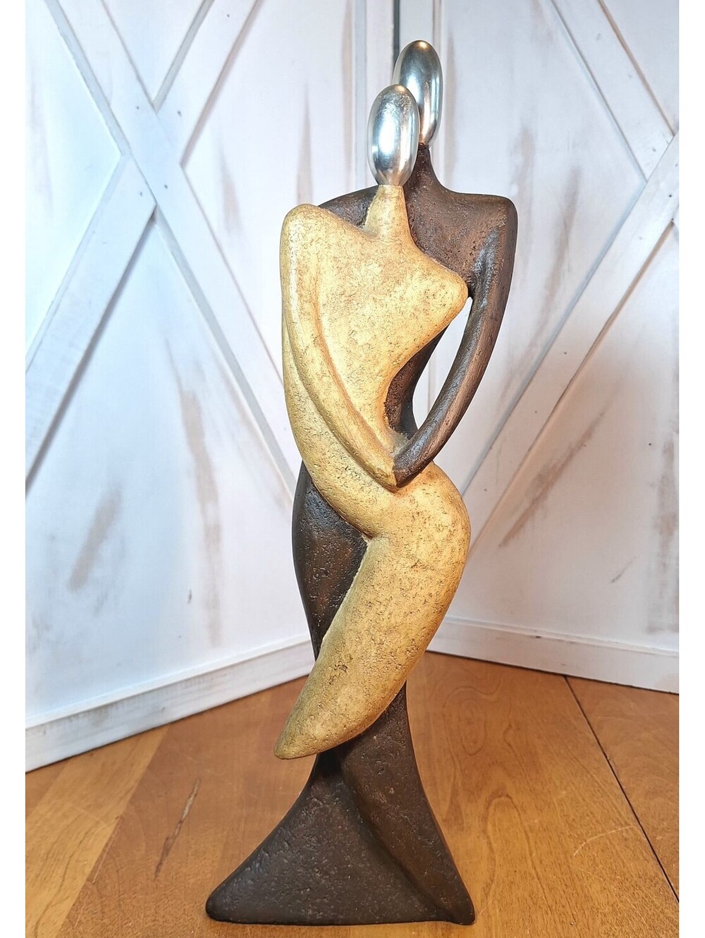 VTG MCM Brutalist Stone & Chrome Sculpture Couple Man Woman 16"H X 5"W Modernist